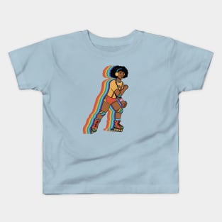 Vintage Roller Girl on Rollerblades // Rainbow Skater Kids T-Shirt